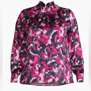 NINE WEST DRESS BLOUSE  HIGH NECK LONG SLEEVES PLUZ SIZE XXL Pink Floral